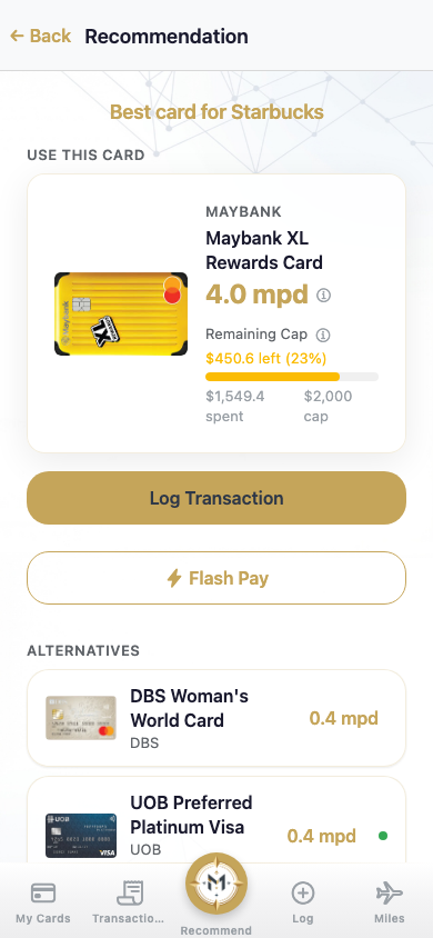 Flash Pay — instant recommendation